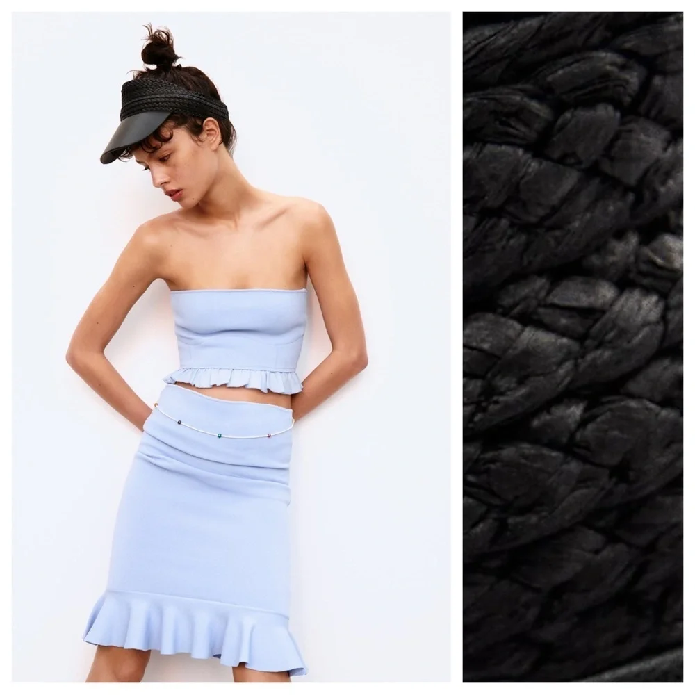 NWT. Zara Black Raffia Vizor. Size S-M.